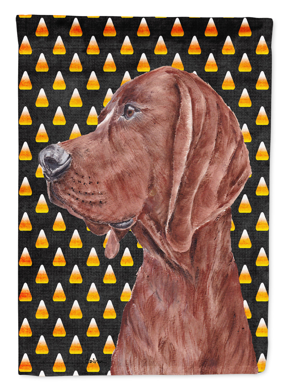 Redbone Coonhound Candy Corn Halloween House Flag 28x40 Porch Sleeve Pole Decorative Outside Yard Banner Artwork Wall Hanging, Polyester