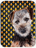 Norfolk Terrier Puppy Candy Corn Halloween Cutting Board Tempered Glass Kitchen Cutting Surface, Heat Resistant Chopping, Non-Slip Feet, Food Prep & Serving