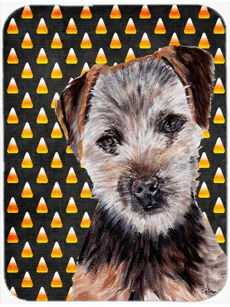 Norfolk Terrier Puppy Candy Corn Halloween Cutting Board Tempered Glass Kitchen Cutting Surface, Heat Resistant Chopping, Non-Slip Feet, Food Prep & Serving