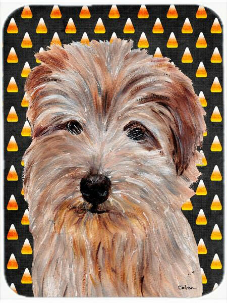 Norfolk Terrier Candy Corn Halloween Cutting Board Tempered Glass Kitchen Cutting Surface, Heat Resistant Chopping, Non-Slip Feet, Food Prep & Serving