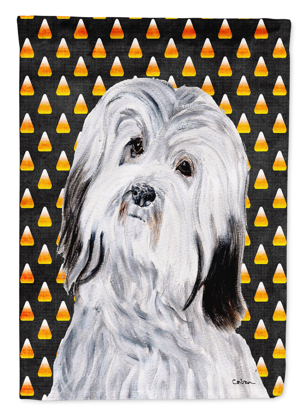 Havanese Candy Corn Halloween House Flag 28x40 Porch Sleeve Pole Decorative Outside Yard Banner Artwork Wall Hanging, Polyester