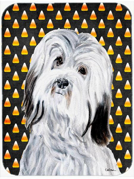 Havanese Candy Corn Halloween Cutting Board Tempered Glass Kitchen Cutting Surface, Heat Resistant Chopping, Non-Slip Feet, Food Prep & Serving