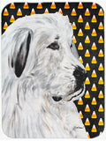 Great Pyrenees Candy Corn Halloween Cutting Board Tempered Glass Kitchen Cutting Surface, Heat Resistant Chopping, Non-Slip Feet, Food Prep & Serving