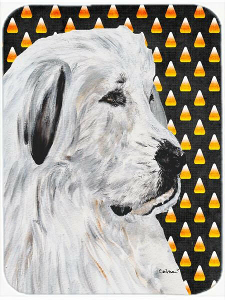 Great Pyrenees Candy Corn Halloween Cutting Board Tempered Glass Kitchen Cutting Surface, Heat Resistant Chopping, Non-Slip Feet, Food Prep & Serving