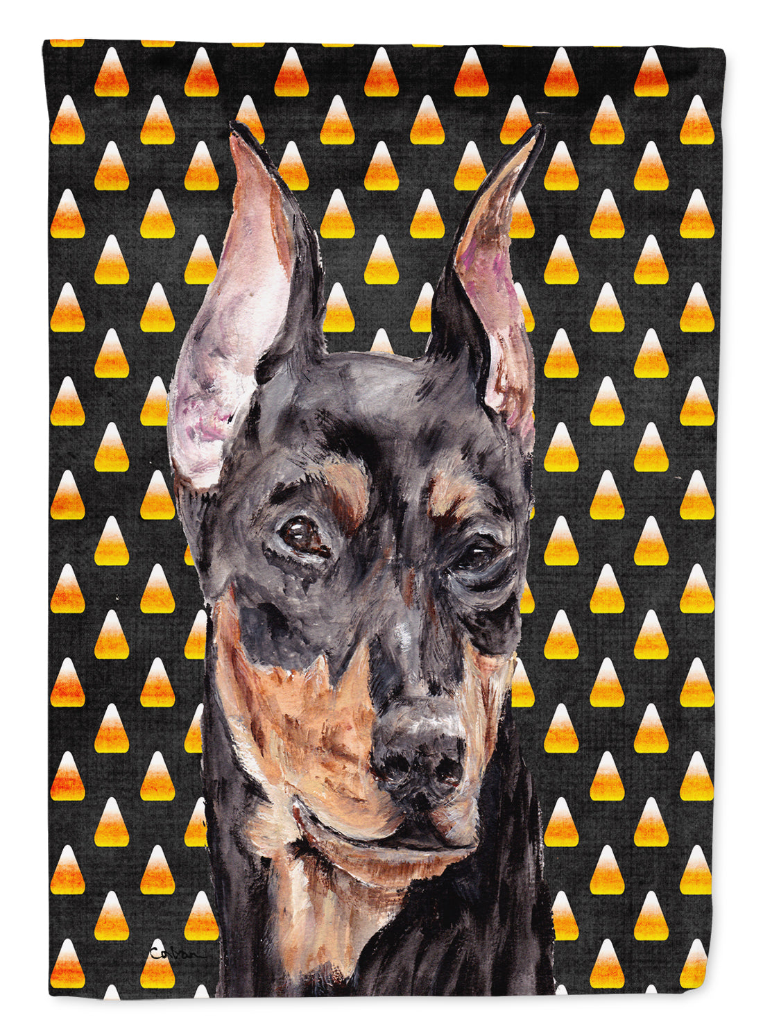 German Pinscher Candy Corn Halloween House Flag 28x40 Porch Sleeve Pole Decorative Outside Yard Banner Artwork Wall Hanging, Polyester