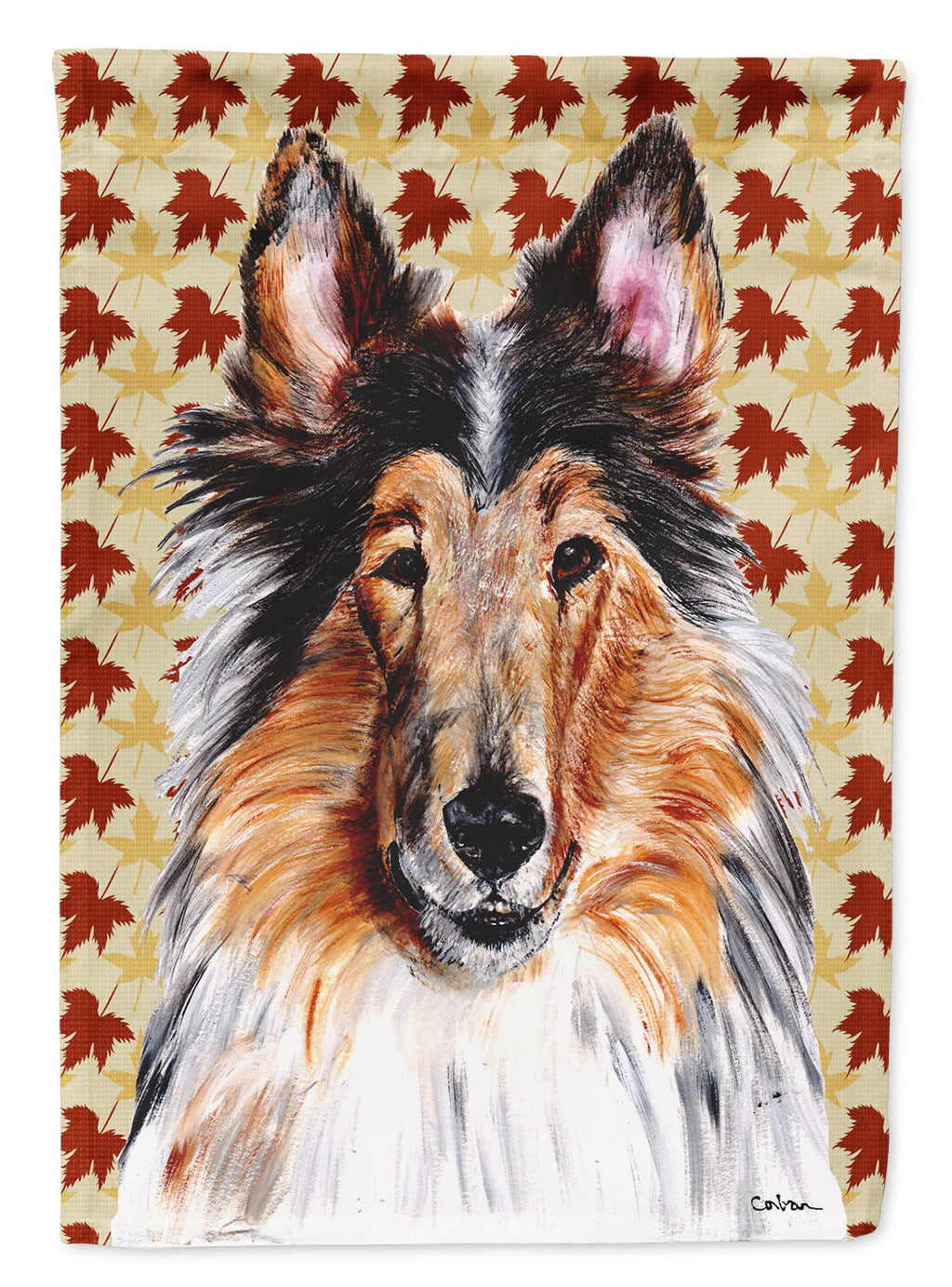 Collie Fall Leaves House Flag 28x40 Porch Sleeve Pole Decorative Outside Yard Banner Artwork Wall Hanging, Polyester