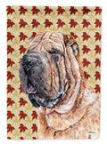 Shar Pei Fall Leaves House Flag 28x40 Porch Sleeve Pole Decorative Outside Yard Banner Artwork Wall Hanging, Polyester