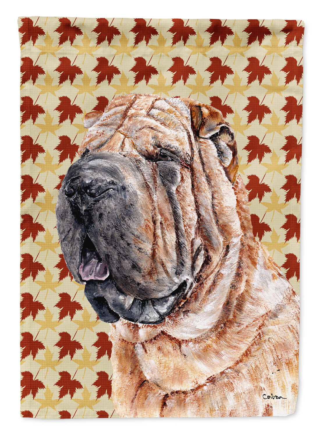 Shar Pei Fall Leaves House Flag 28x40 Porch Sleeve Pole Decorative Outside Yard Banner Artwork Wall Hanging, Polyester