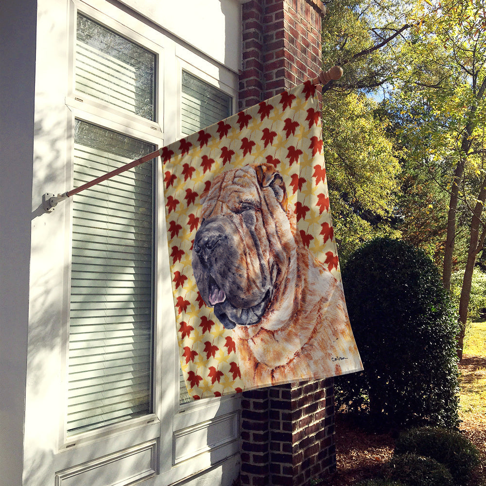 Shar Pei Fall Leaves House Flag 28x40 Porch Sleeve Pole Decorative Outside Yard Banner Artwork Wall Hanging, Polyester