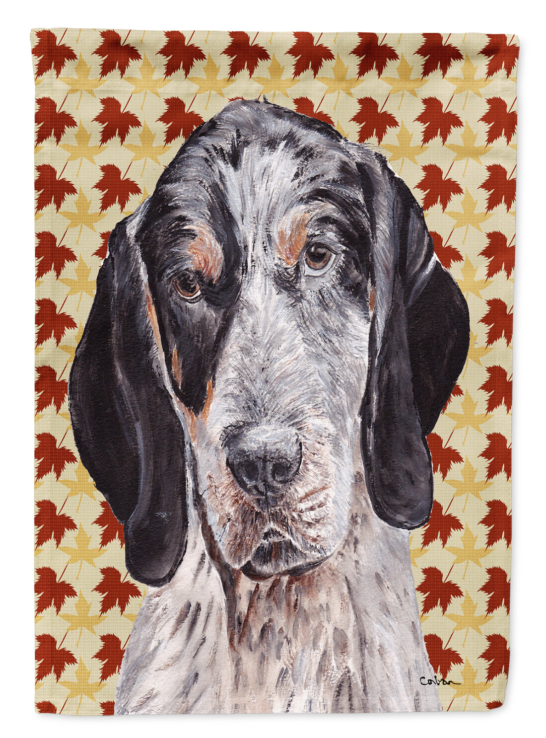 Blue Tick Coonhound Fall Leaves House Flag 28x40 Porch Sleeve Pole Decorative Outside Yard Banner Artwork Wall Hanging, Polyester