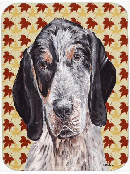 Blue Tick Coonhound Fall Leaves Cutting Board Tempered Glass Kitchen Cutting Surface, Heat Resistant Chopping, Non-Slip Feet, Food Prep & Serving