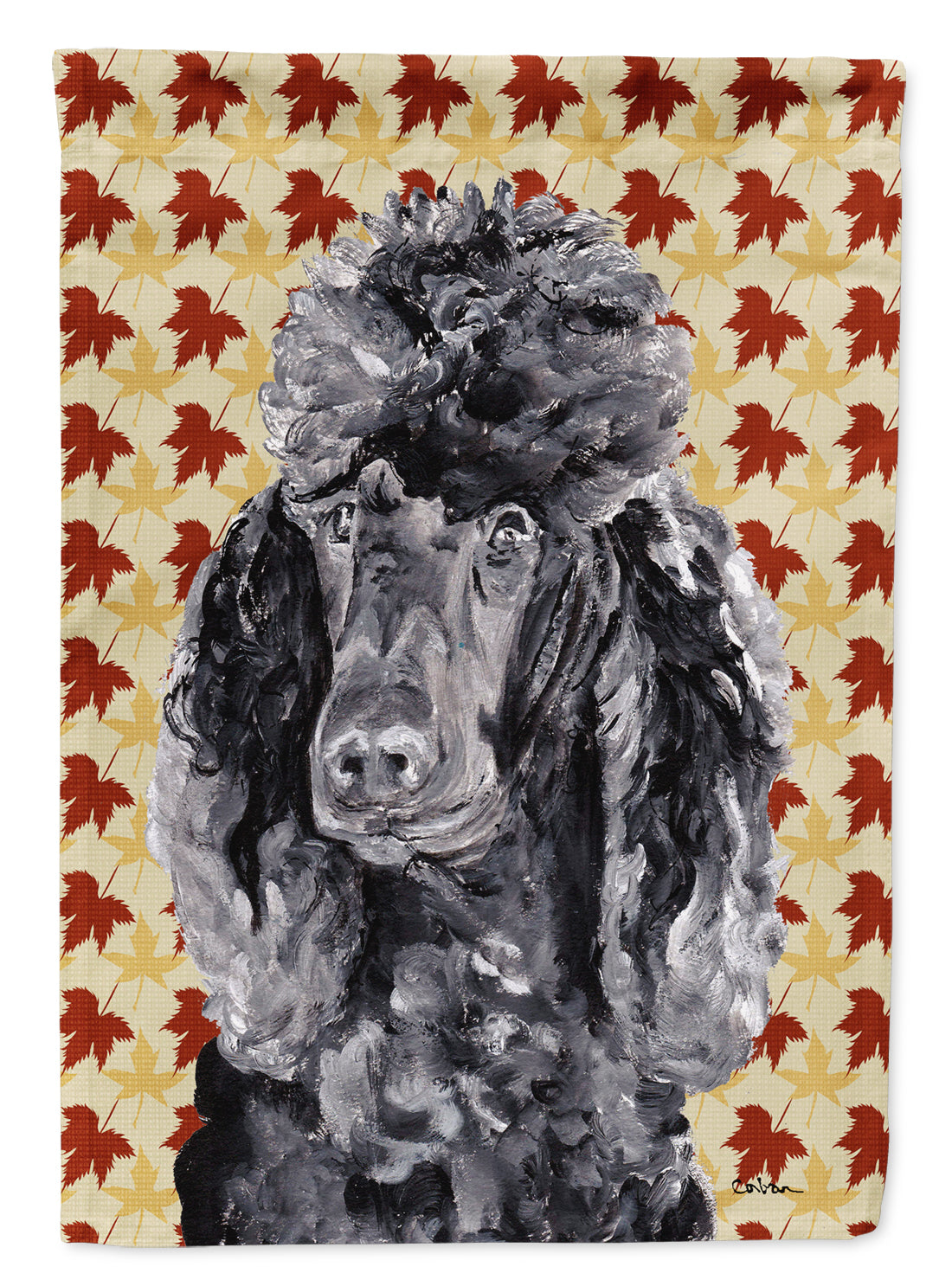 Black Standard Poodle Fall Leaves House Flag 28x40 Porch Sleeve Pole Decorative Outside Yard Banner Artwork Wall Hanging, Polyester