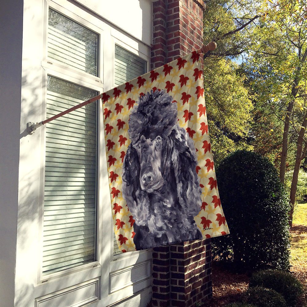 Black Standard Poodle Fall Leaves House Flag 28x40 Porch Sleeve Pole Decorative Outside Yard Banner Artwork Wall Hanging, Polyester
