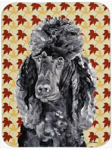 Black Standard Poodle Fall Leaves Cutting Board Tempered Glass Kitchen Cutting Surface, Heat Resistant Chopping, Non-Slip Feet, Food Prep & Serving