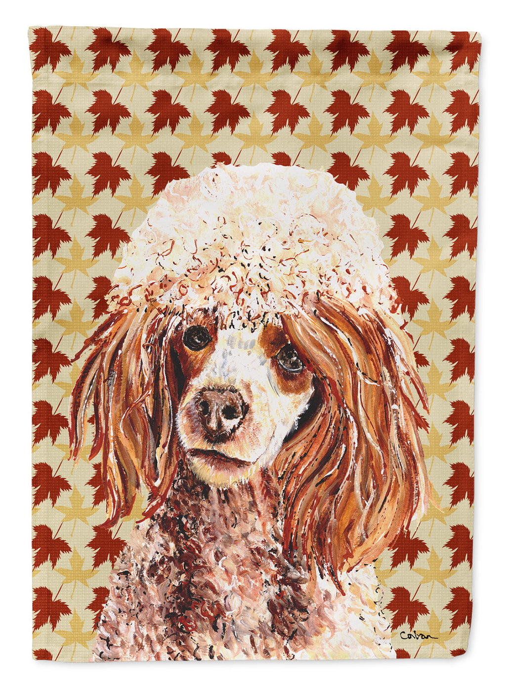Red Miniature Poodle Fall Leaves House Flag 28x40 Porch Sleeve Pole Decorative Outside Yard Banner Artwork Wall Hanging, Polyester
