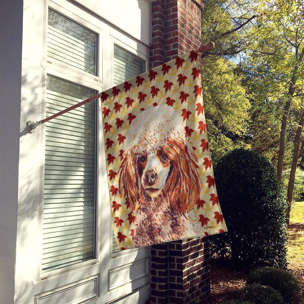 Red Miniature Poodle Fall Leaves House Flag 28x40 Porch Sleeve Pole Decorative Outside Yard Banner Artwork Wall Hanging, Polyester