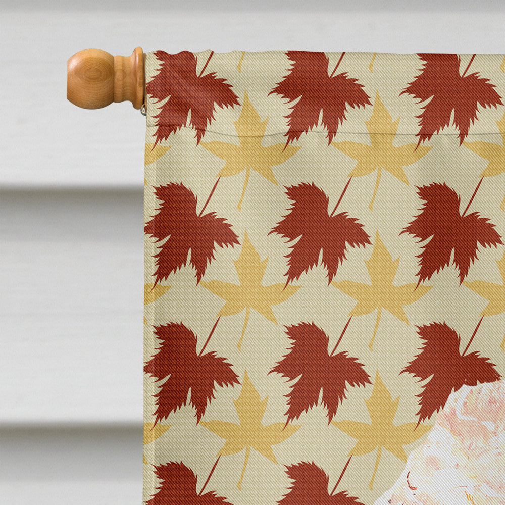 Red Miniature Poodle Fall Leaves House Flag 28x40 Porch Sleeve Pole Decorative Outside Yard Banner Artwork Wall Hanging, Polyester