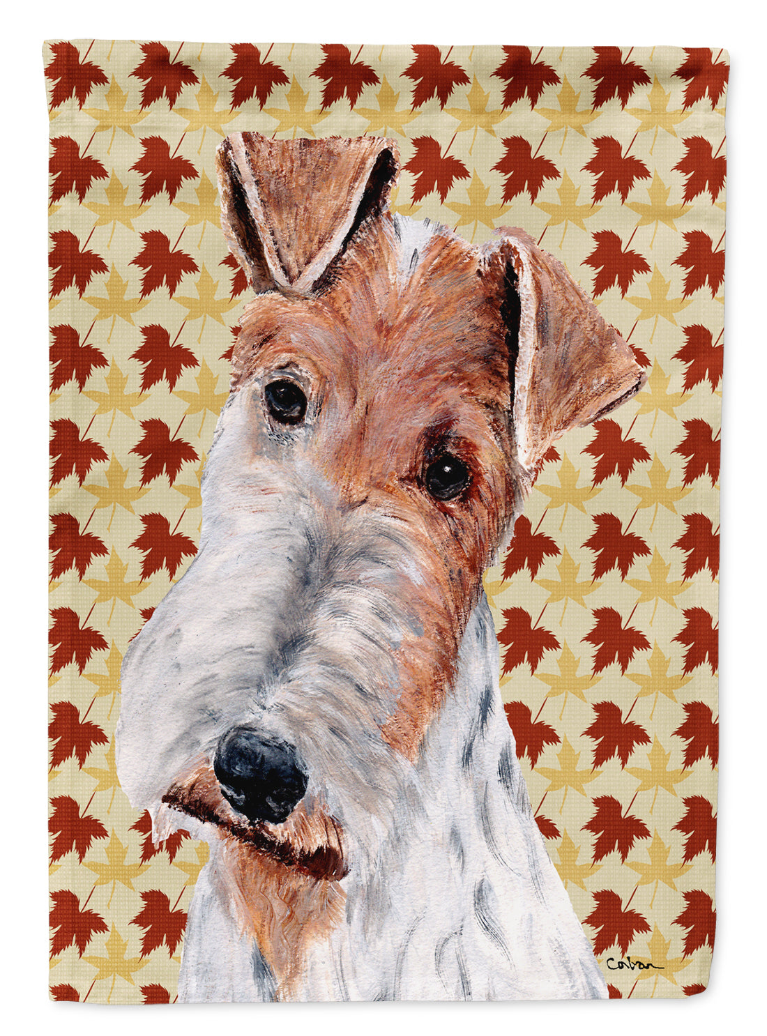 Wire Fox Terrier Fall Leaves House Flag 28x40 Porch Sleeve Pole Decorative Outside Yard Banner Artwork Wall Hanging, Polyester
