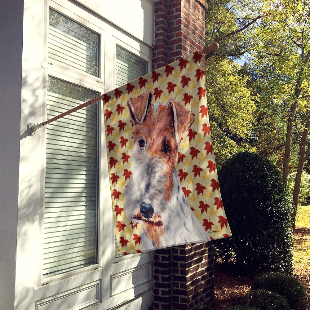 Wire Fox Terrier Fall Leaves House Flag 28x40 Porch Sleeve Pole Decorative Outside Yard Banner Artwork Wall Hanging, Polyester