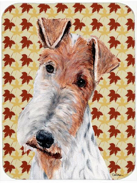 Wire Fox Terrier Fall Leaves Cutting Board Tempered Glass Kitchen Cutting Surface, Heat Resistant Chopping, Non-Slip Feet, Food Prep & Serving