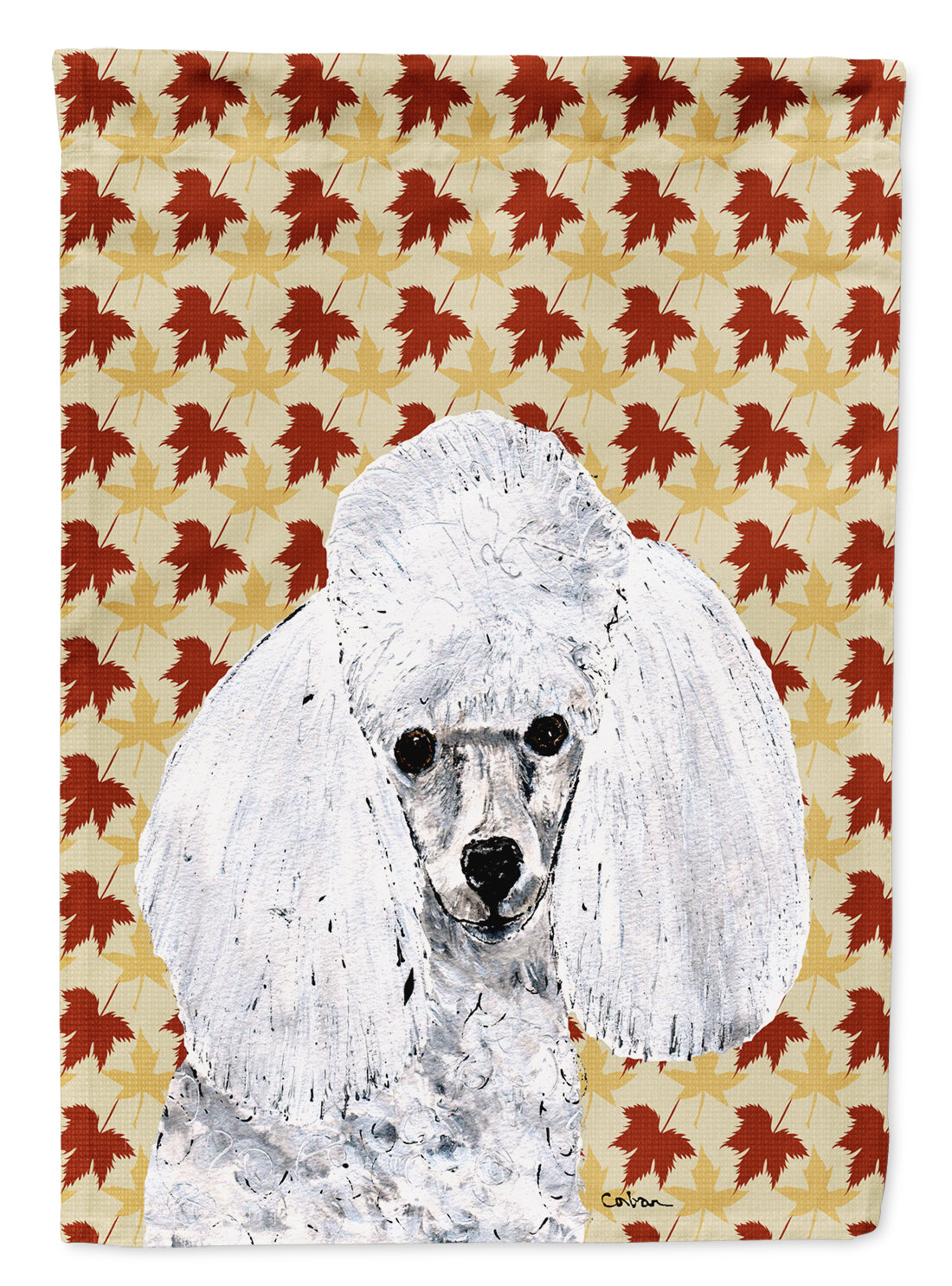 White Toy Poodle Fall Leaves House Flag 28x40 Porch Sleeve Pole Decorative Outside Yard Banner Artwork Wall Hanging, Polyester