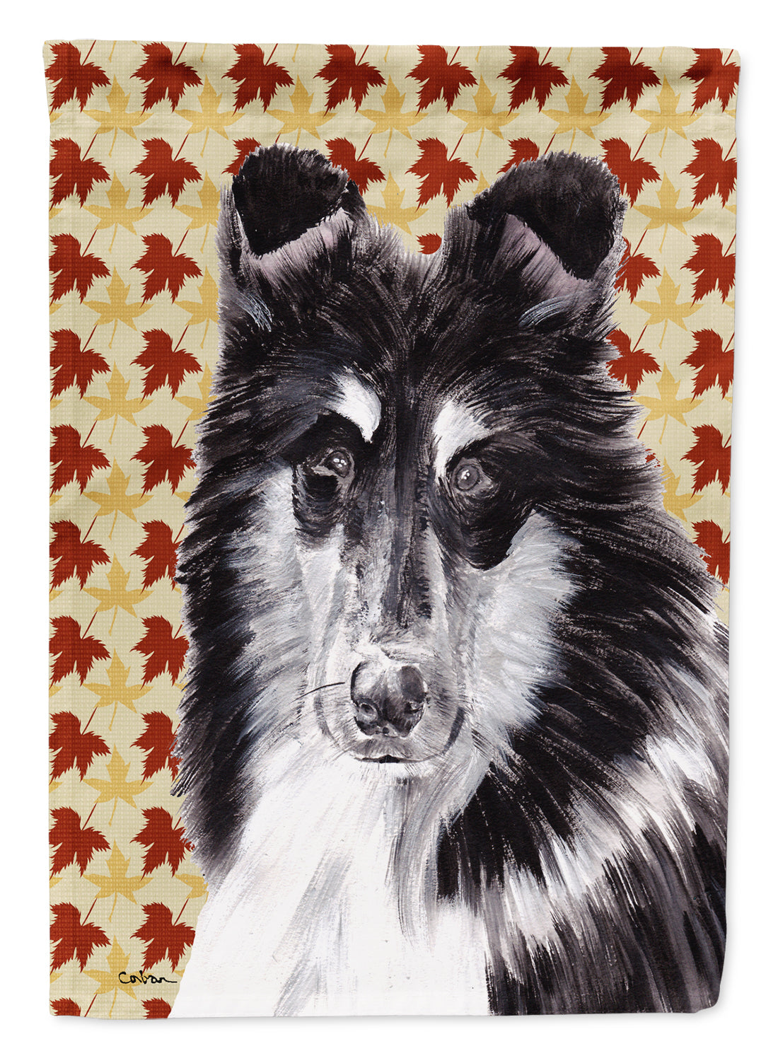 Black and White Collie Fall Leaves House Flag 28x40 Porch Sleeve Pole Decorative Outside Yard Banner Artwork Wall Hanging, Polyester