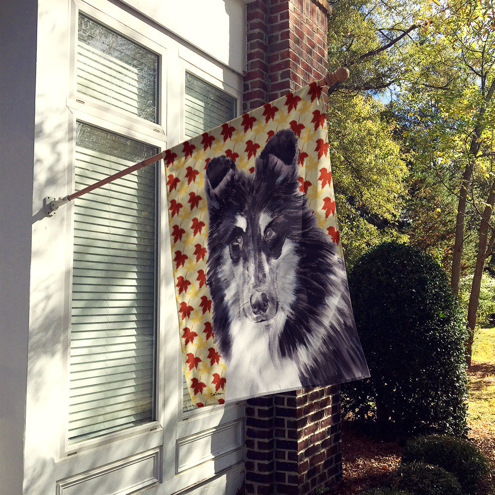Black and White Collie Fall Leaves House Flag 28x40 Porch Sleeve Pole Decorative Outside Yard Banner Artwork Wall Hanging, Polyester