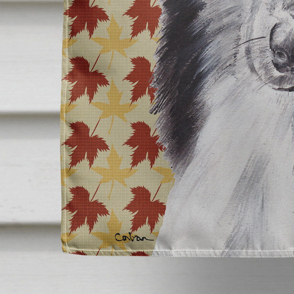 Black and White Collie Fall Leaves House Flag 28x40 Porch Sleeve Pole Decorative Outside Yard Banner Artwork Wall Hanging, Polyester