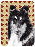 Black and White Collie Fall Leaves Cutting Board Tempered Glass Kitchen Cutting Surface, Heat Resistant Chopping, Non-Slip Feet, Food Prep & Serving