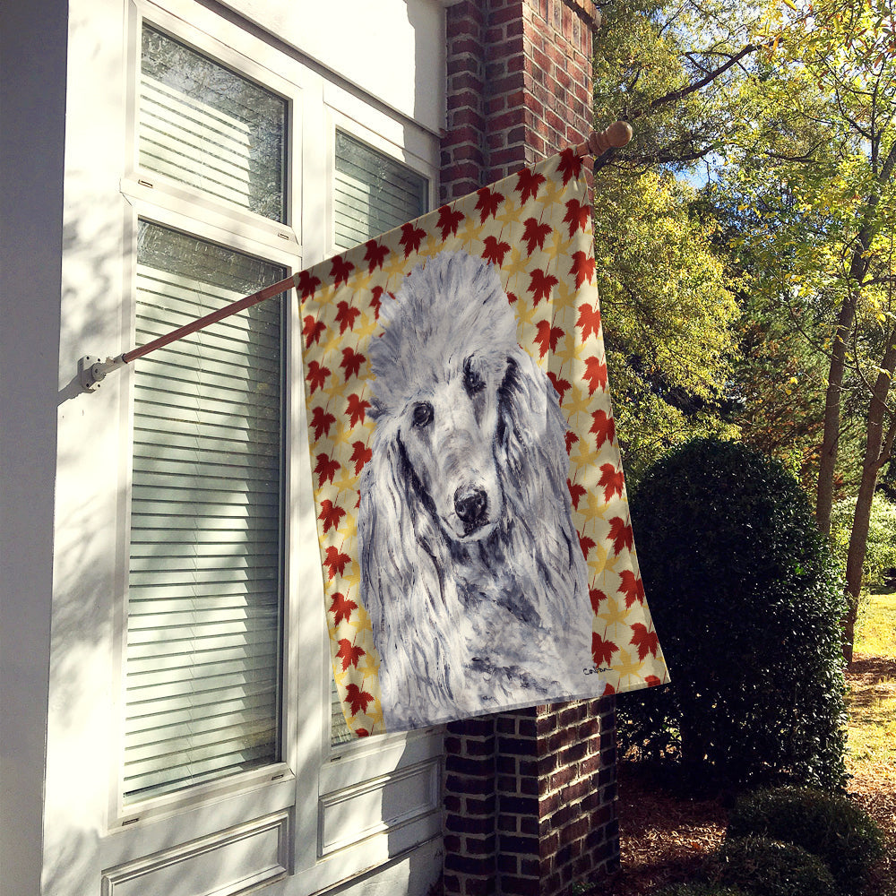 White Standard Poodle Fall Leaves House Flag 28x40 Porch Sleeve Pole Decorative Outside Yard Banner Artwork Wall Hanging, Polyester