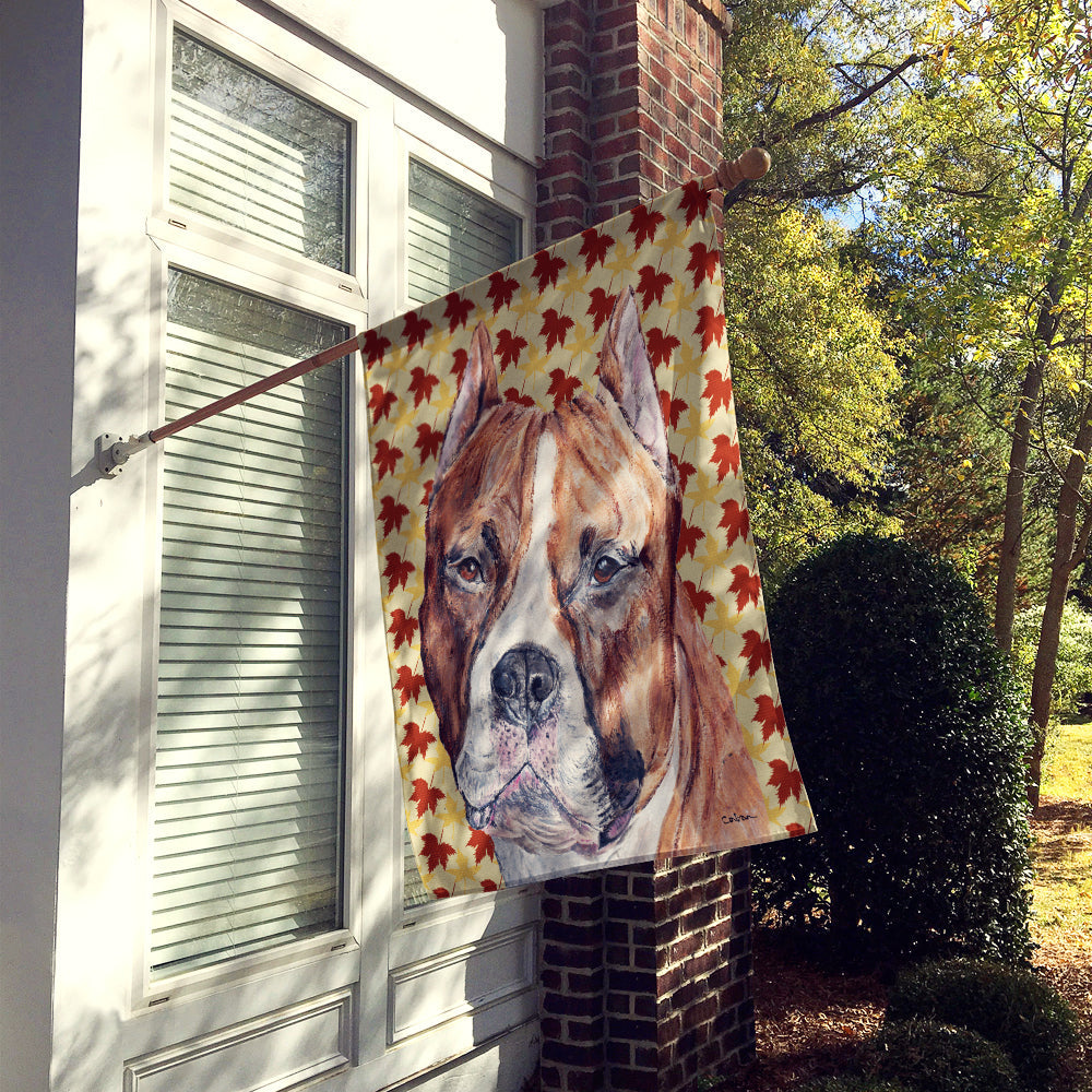 Staffordshire Bull Terrier Staffie Fall Leaves House Flag 28x40 Porch Sleeve Pole Decorative Outside Yard Banner Artwork Wall Hanging, Polyester