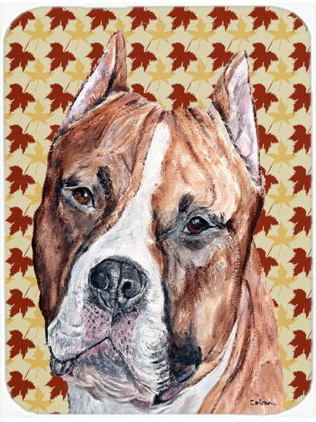 Staffordshire Bull Terrier Staffie Fall Leaves Cutting Board Tempered Glass Kitchen Cutting Surface, Heat Resistant Chopping, Non-Slip Feet, Food Prep & Serving