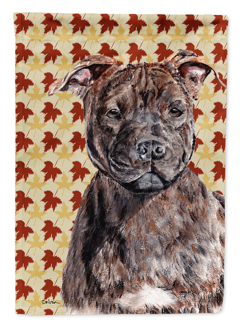 Staffordshire Bull Terrier Staffie Fall Leaves House Flag 28x40 Porch Sleeve Pole Decorative Outside Yard Banner Artwork Wall Hanging, Polyester
