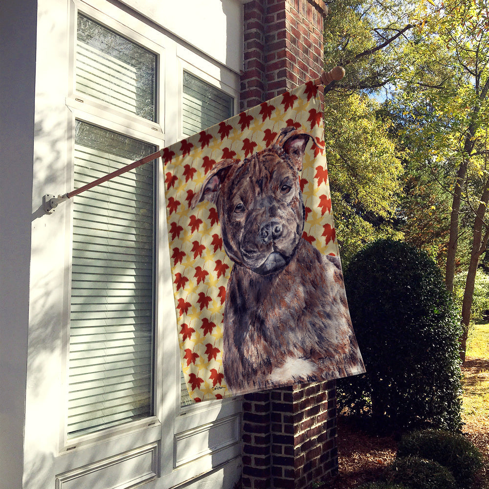 Staffordshire Bull Terrier Staffie Fall Leaves House Flag 28x40 Porch Sleeve Pole Decorative Outside Yard Banner Artwork Wall Hanging, Polyester