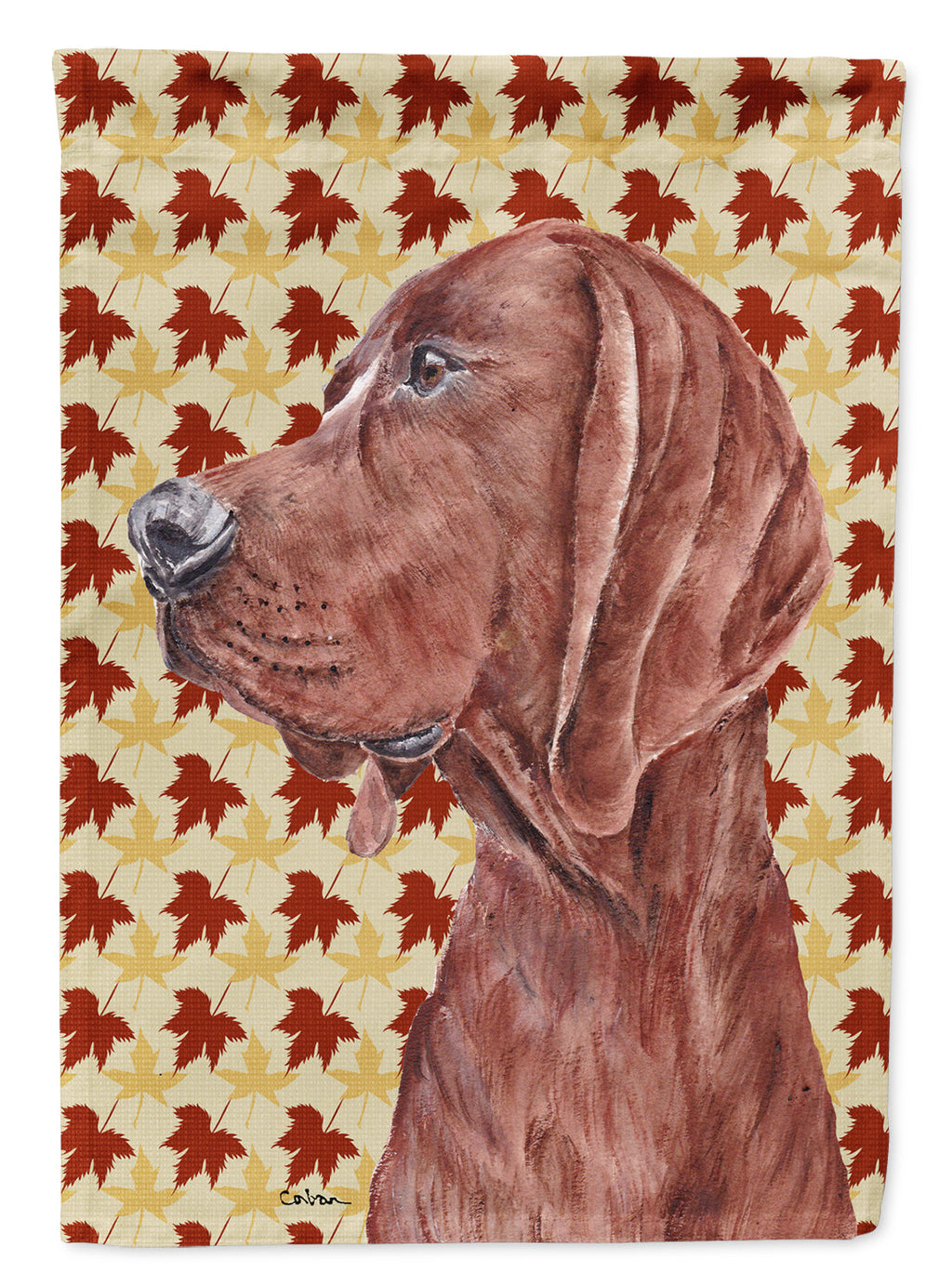 Redbone Coonhound Fall Leaves House Flag 28x40 Porch Sleeve Pole Decorative Outside Yard Banner Artwork Wall Hanging, Polyester