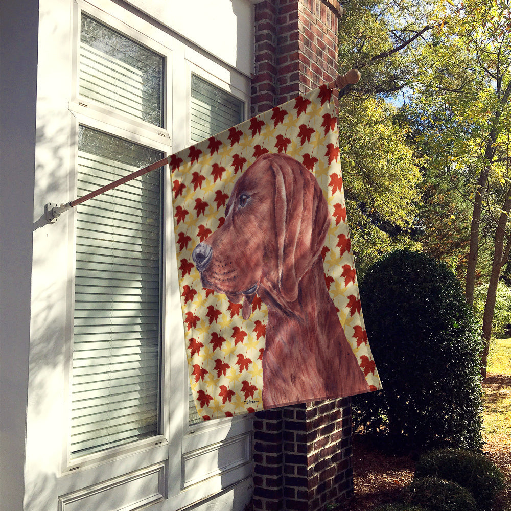 Redbone Coonhound Fall Leaves House Flag 28x40 Porch Sleeve Pole Decorative Outside Yard Banner Artwork Wall Hanging, Polyester