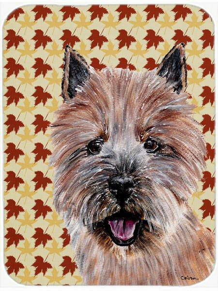 Norwich Terrier Fall Leaves Cutting Board Tempered Glass Kitchen Cutting Surface, Heat Resistant Chopping, Non-Slip Feet, Food Prep & Serving
