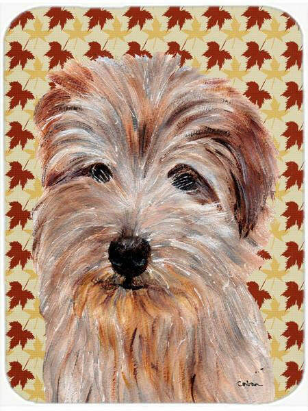 Norfolk Terrier Fall Leaves Cutting Board Tempered Glass Kitchen Cutting Surface, Heat Resistant Chopping, Non-Slip Feet, Food Prep & Serving
