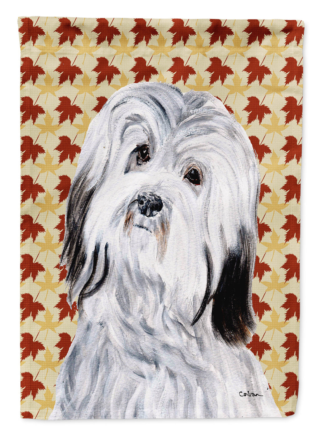 Havanese Fall Leaves House Flag 28x40 Porch Sleeve Pole Decorative Outside Yard Banner Artwork Wall Hanging, Polyester
