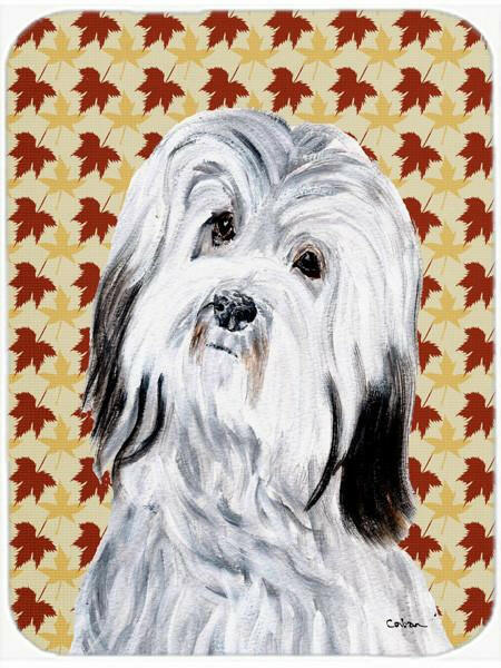 Havanese Fall Leaves Cutting Board Tempered Glass Kitchen Cutting Surface, Heat Resistant Chopping, Non-Slip Feet, Food Prep & Serving