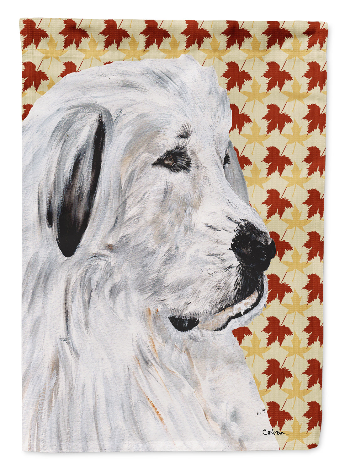 Great Pyrenees Fall Leaves House Flag 28x40 Porch Sleeve Pole Decorative Outside Yard Banner Artwork Wall Hanging, Polyester
