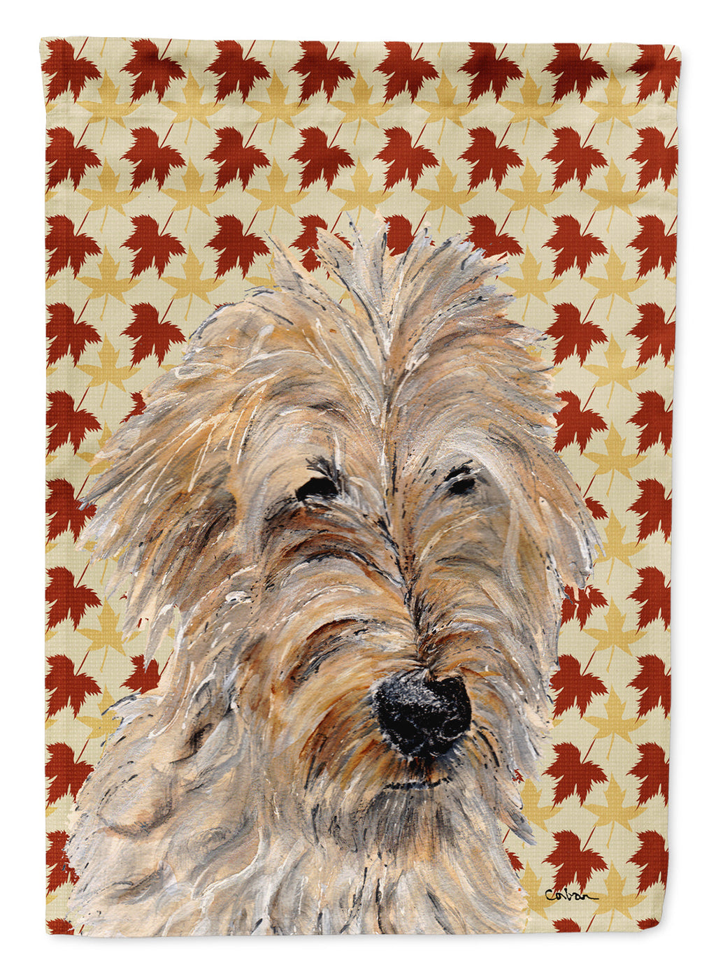 Golden Doodle 2 Fall Leaves House Flag 28x40 Porch Sleeve Pole Decorative Outside Yard Banner Artwork Wall Hanging, Polyester