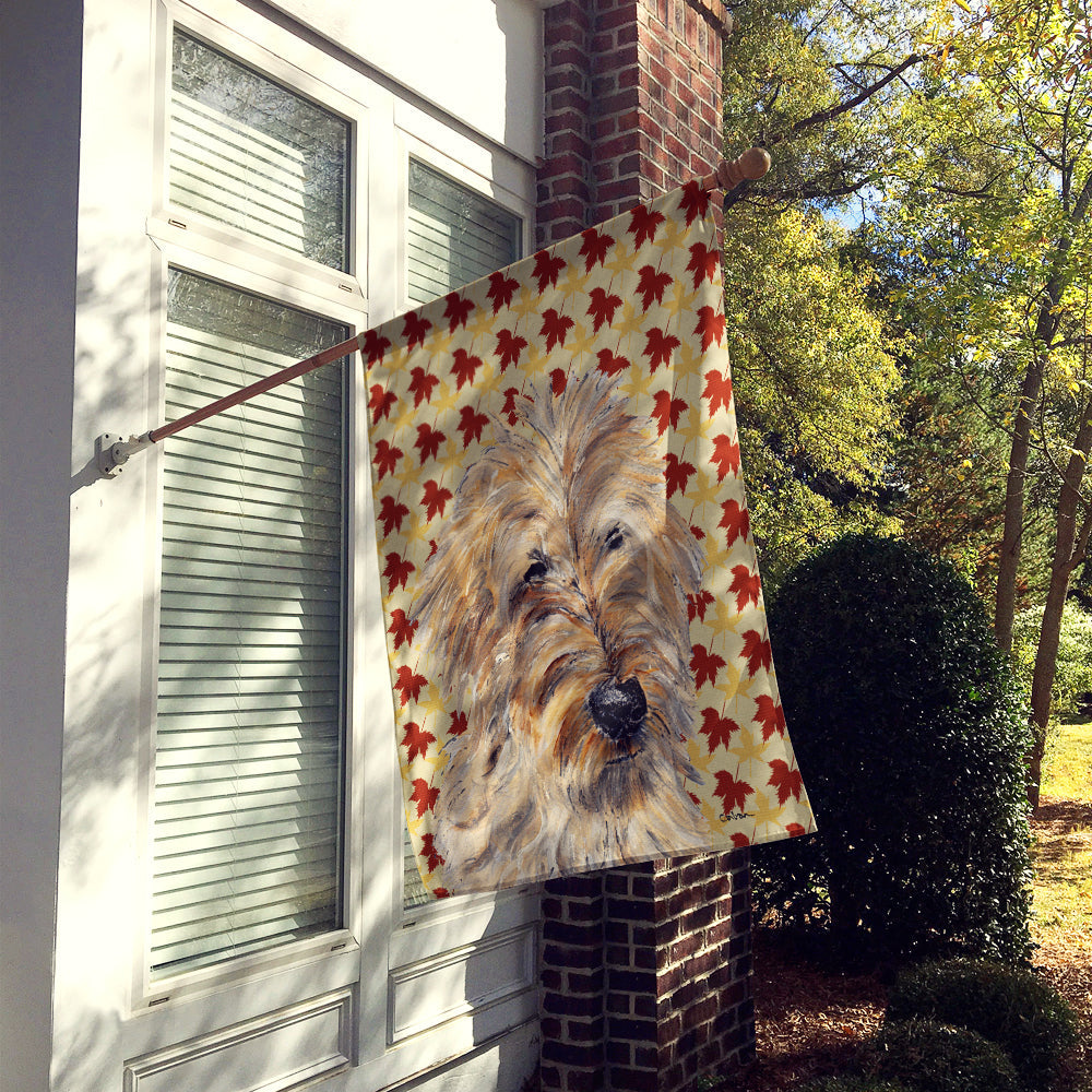 Golden Doodle 2 Fall Leaves House Flag 28x40 Porch Sleeve Pole Decorative Outside Yard Banner Artwork Wall Hanging, Polyester