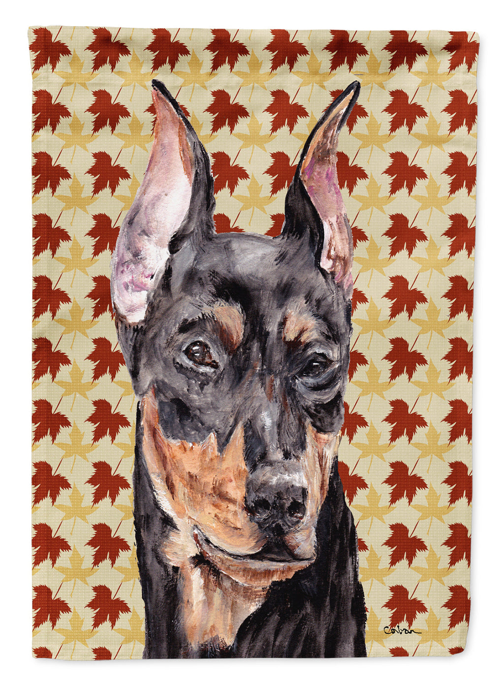 German Pinscher Fall Leaves House Flag 28x40 Porch Sleeve Pole Decorative Outside Yard Banner Artwork Wall Hanging, Polyester