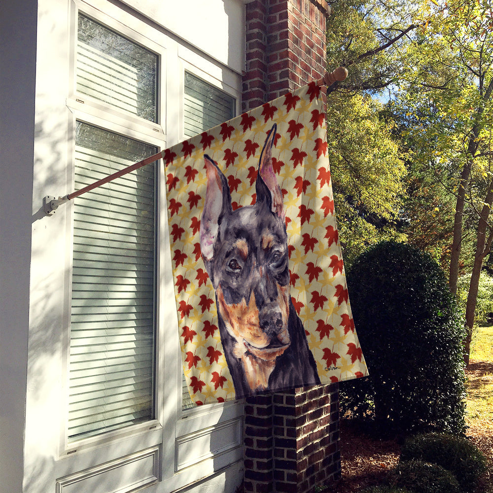 German Pinscher Fall Leaves House Flag 28x40 Porch Sleeve Pole Decorative Outside Yard Banner Artwork Wall Hanging, Polyester