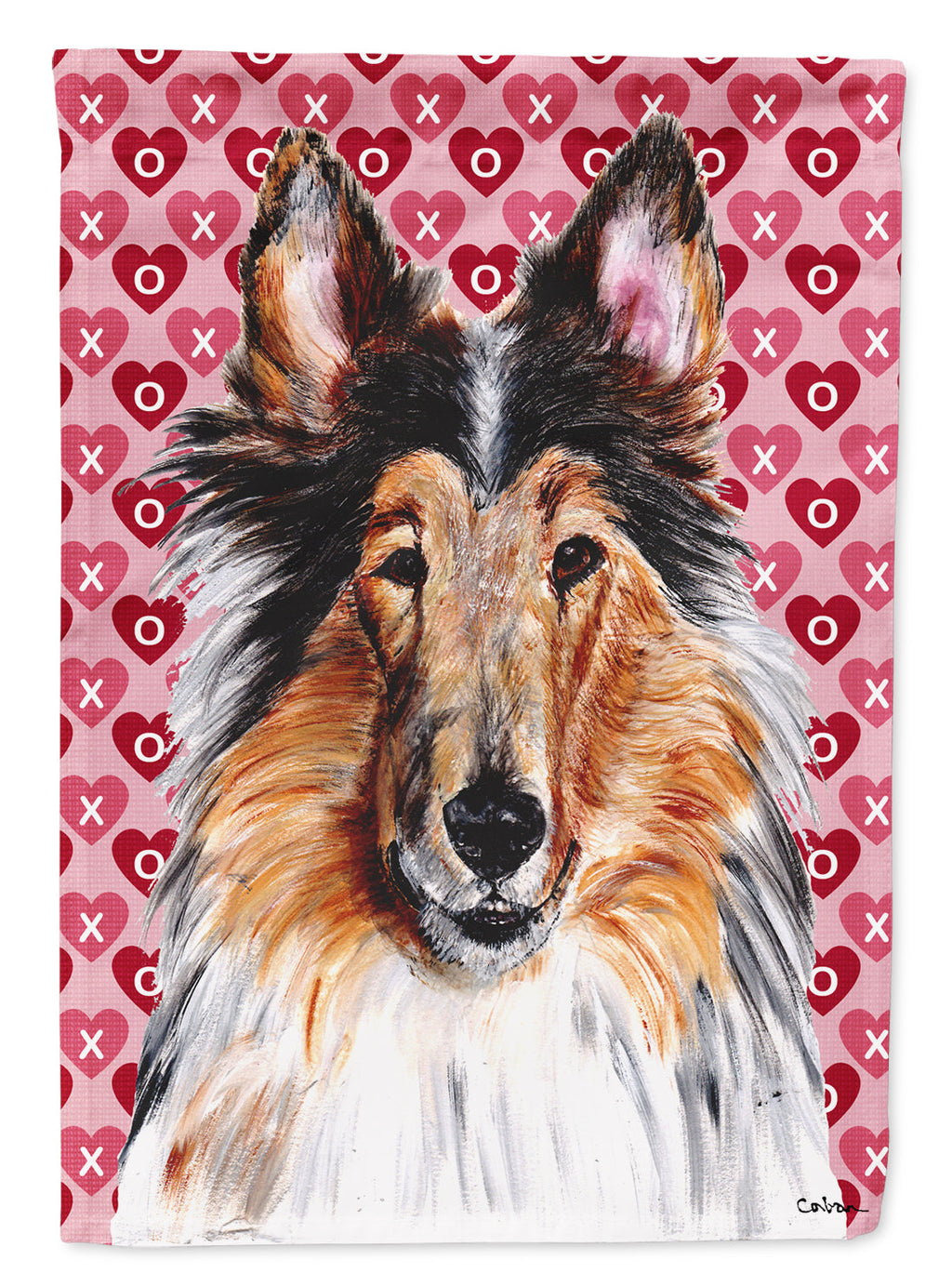 Collie Hearts and Love House Flag 28x40 Porch Sleeve Pole Decorative Outside Yard Banner Artwork Wall Hanging, Polyester