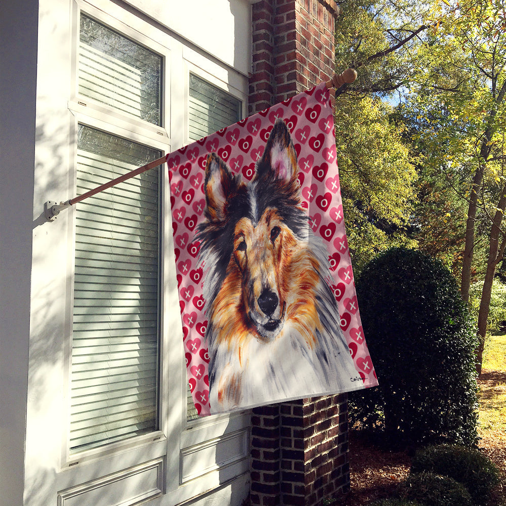 Collie Hearts and Love House Flag 28x40 Porch Sleeve Pole Decorative Outside Yard Banner Artwork Wall Hanging, Polyester