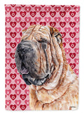 Shar Pei Hearts and Love House Flag 28x40 Porch Sleeve Pole Decorative Outside Yard Banner Artwork Wall Hanging, Polyester