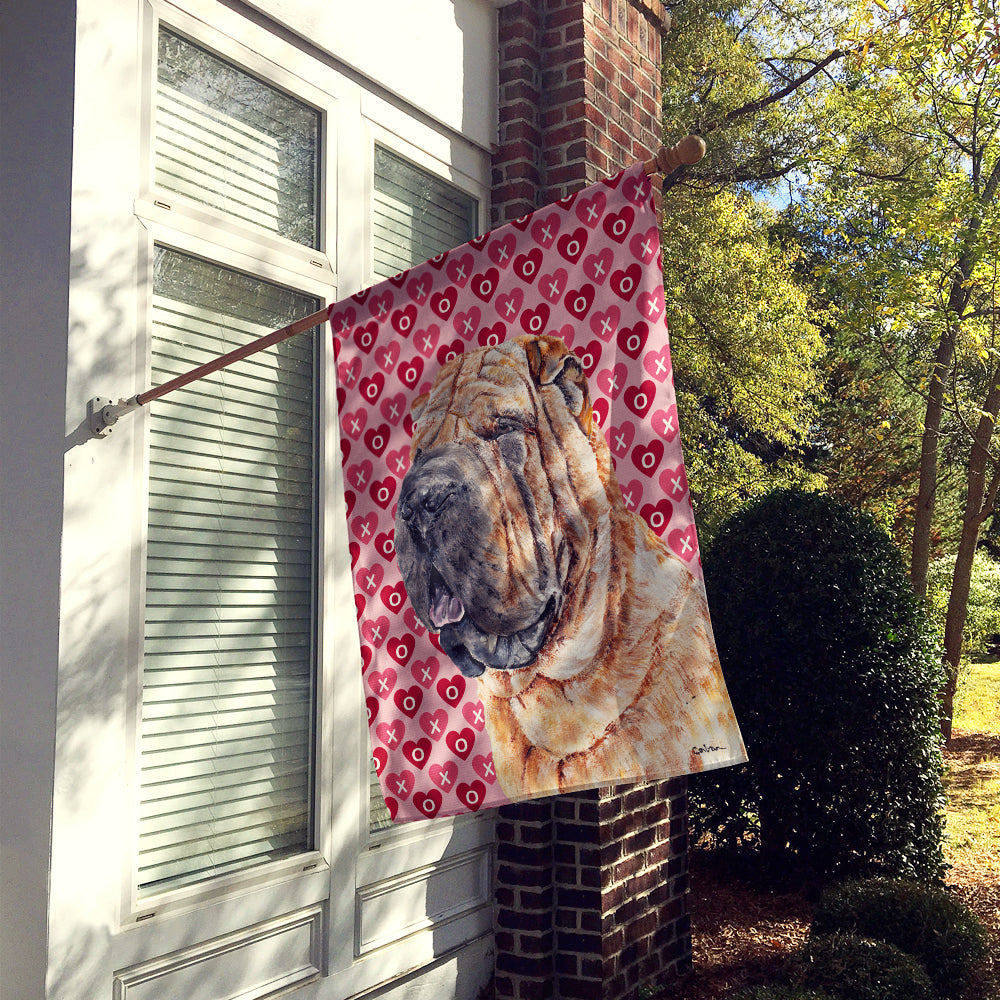 Shar Pei Hearts and Love House Flag 28x40 Porch Sleeve Pole Decorative Outside Yard Banner Artwork Wall Hanging, Polyester