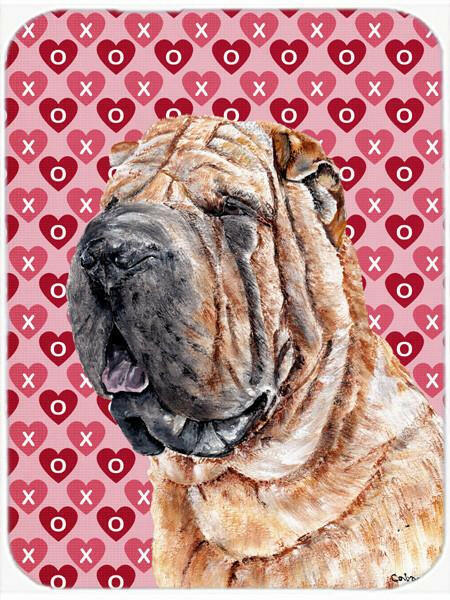 Shar Pei Hearts and Love Cutting Board Tempered Glass Kitchen Cutting Surface, Heat Resistant Chopping, Non-Slip Feet, Food Prep & Serving